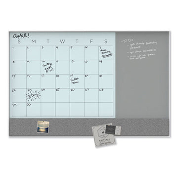 U Brands 3n1 Magnetic Glass Dry Erase Combo Board, 36 X 24, Month View, White Surface And Frame freeshipping - TVN Wholesale